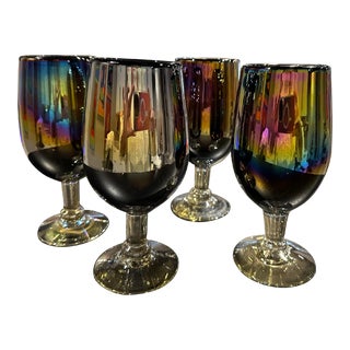 Jan Barboglio Tia Mirrored Iridescent Goblets - Set of 4 For Sale