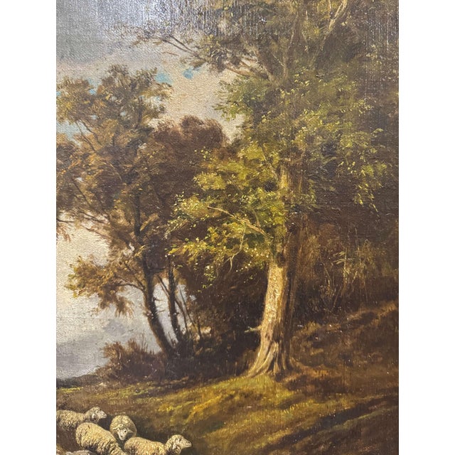 19th Century Italian Sheep Oil Painting in Carved Gilt Frame Signed G. Milone For Sale - Image 9 of 12