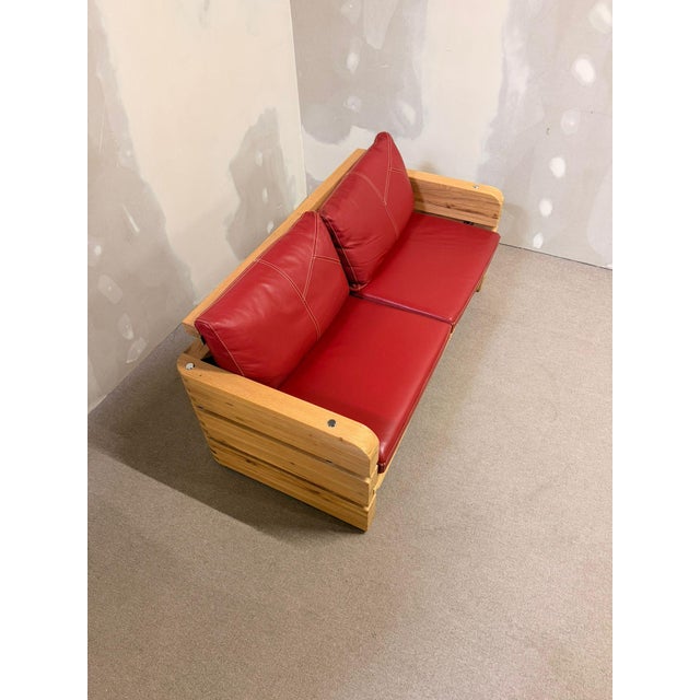 Wood and Red Leather Sofa from Sprenger Möbel, Switzerland, 2000s For Sale - Image 9 of 18