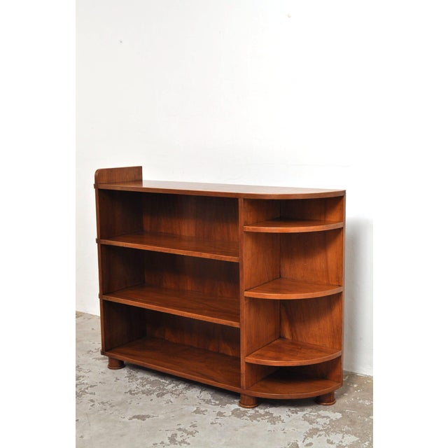 Vintage Walnut Bookcase with Curve, 1930s For Sale - Image 3 of 13