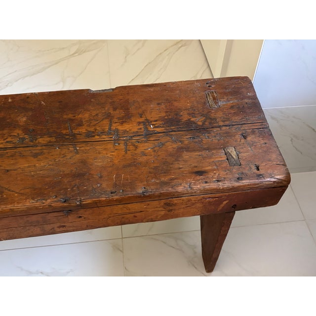 Antique Early American Americana Primitive Plank Wood Farm Bench, 19th Century For Sale - Image 16 of 18