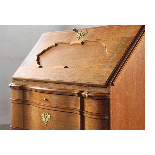 Wood Vintage Oak Fold Down Secretary Bureau in Style of Kjærnulf, 1960s For Sale - Image 7 of 18