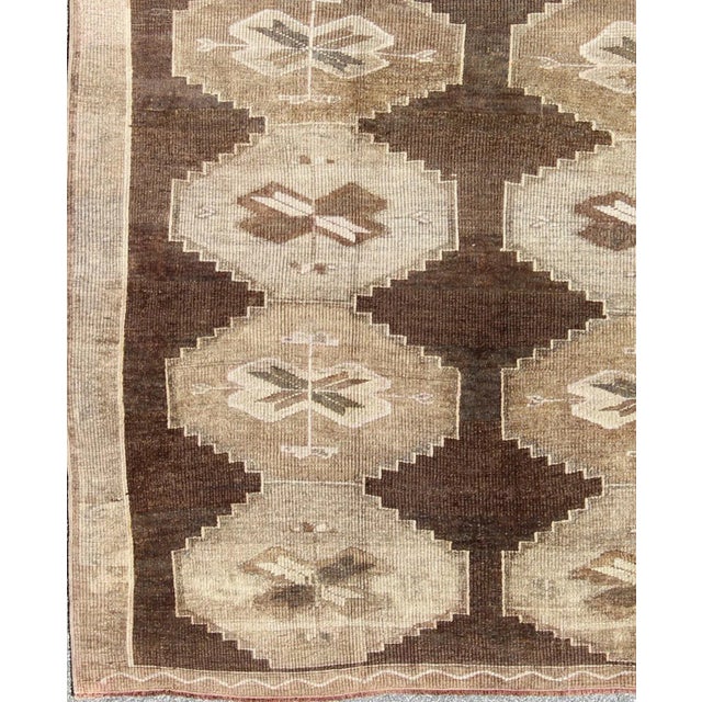 Turkish Vintage Turkish Kars Rug With All Over Geometric Design in Chocolate Brown and Earth Tones For Sale - Image 3 of 9