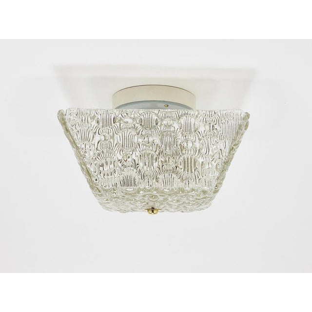 Square Brass and Textured Glass Ceiling Light by J. T. Kalmar for Kalmar, 1950s For Sale - Image 9 of 18