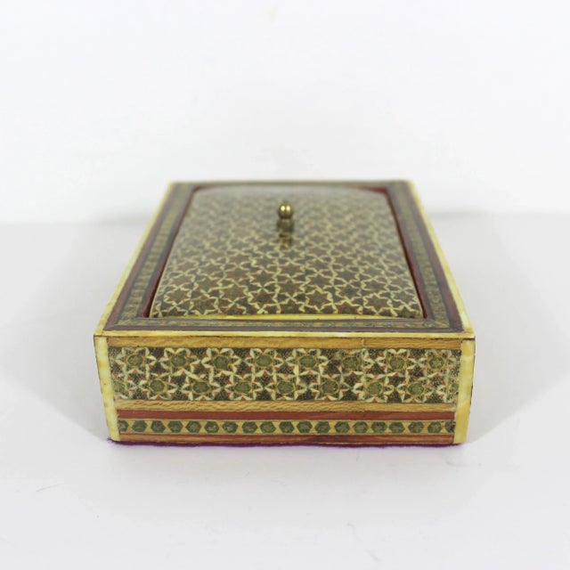Antique Persian Khatam Micro Marquetry Inlaid Box With Bone, Wood and Brass Inlay For Sale - Image 4 of 12