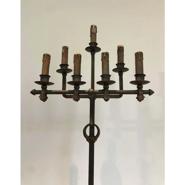 Metal 1940s French Work Wrought and Gilt Iron Floor Lamp For Sale - Image 7 of 13