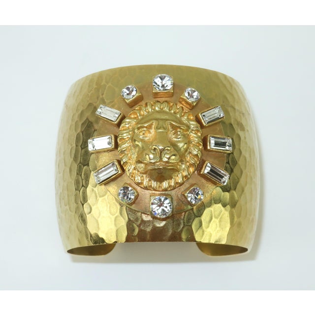 Gerard Yosca Gold Plate & Rhinestone Cuff Bracelet With Lion Motif For Sale - Image 10 of 12