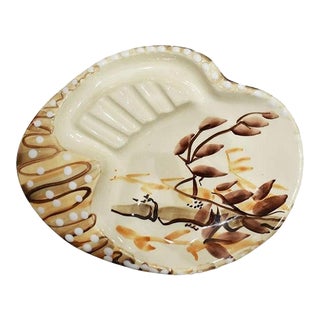 Mid Century Modern Sculptural Ceramic Ashtray or Catchall in Brown - Signed For Sale