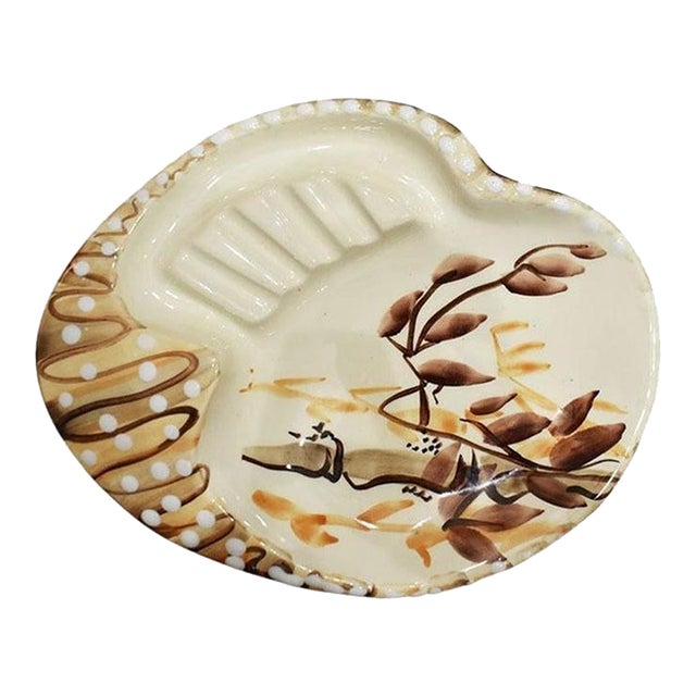 Mid Century Modern Sculptural Ceramic Ashtray or Catchall in Brown - Signed For Sale