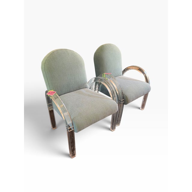 Mid-Century Modern Pair of Charles Hollis Jones Mid Century Modern Blue Velvet Lucite Chairs For Sale - Image 3 of 3