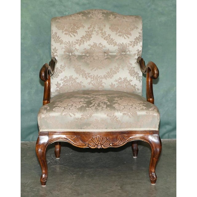Antique French Walnut Armchairs with Silk Damask, 1880s, Set of 2 For Sale - Image 3 of 18