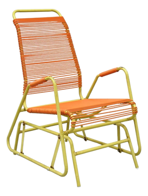 Vintage Mid Century Modern Orange Vinyl Spaghetti Strap Glider Lounge Chair