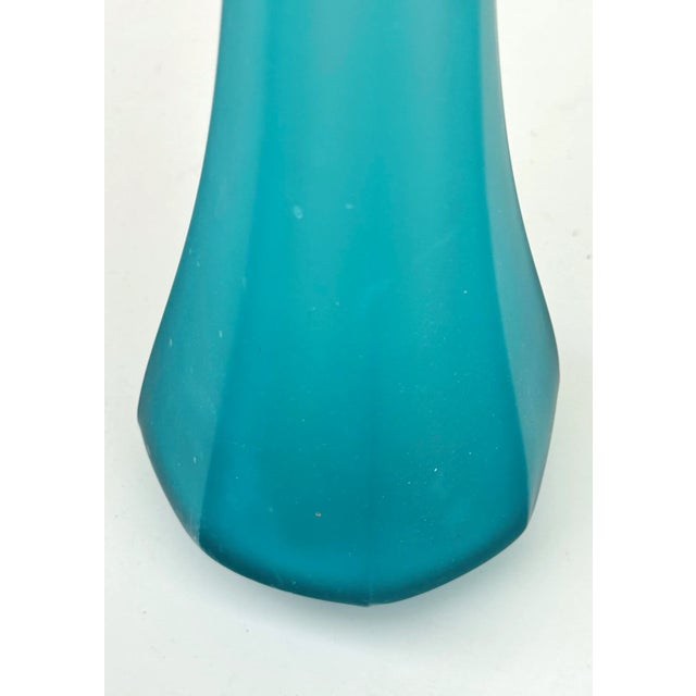Art Glass Vase -Vintage Mid Century Tall Turquoise Cerulean Blue Frosted (Sea Glass) For Sale - Image 4 of 8