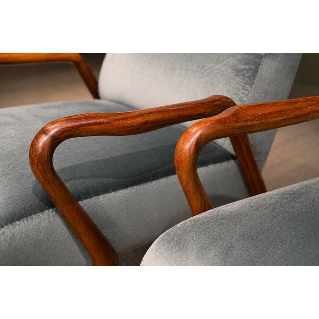 Mid-Century Modern Giuseppe Scapinelli Armchairs, Brazil, 1950s — Sculpted Caviúna Frames in Dusty Teal Velvet Upholstery For Sale - Image 3 of 18