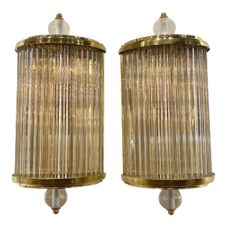 Murano Glass and Brass Barber Style Sconces - A Pair For Sale