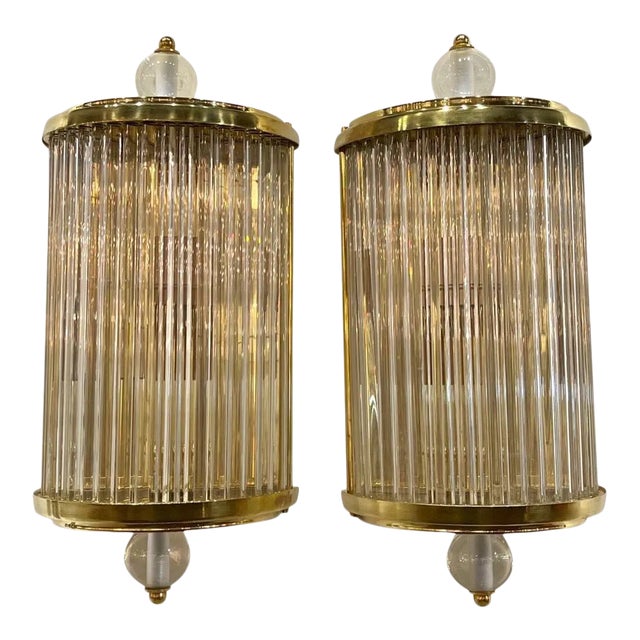 Murano Glass and Brass Barber Style Sconces - A Pair For Sale