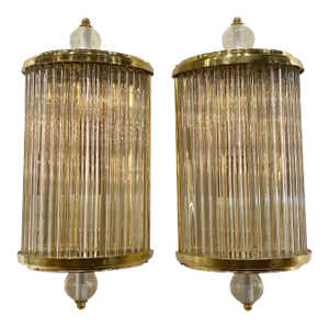 Murano Glass and Brass Barber Style Sconces - A Pair