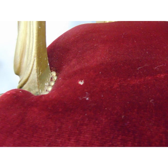 Metal Louis XV Gold Gilt Red Velvet Chairs - a Pair For Sale - Image 7 of 9