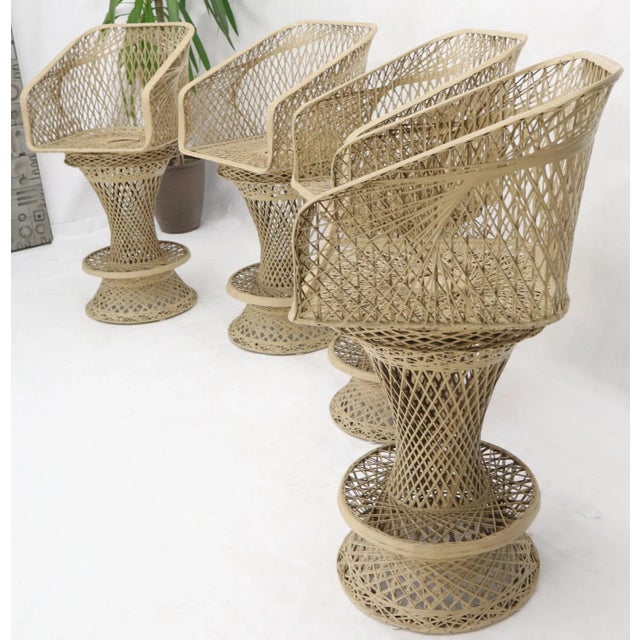 Beige Russell Woodard Spun Fiber Glass Resin Set of 4 Outdoors Bar Stools For Sale - Image 8 of 13