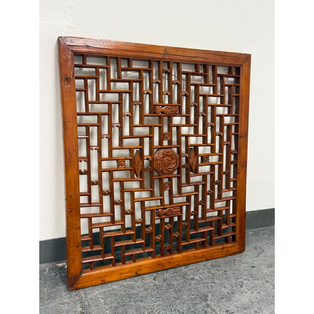 Chinese Chinese Carved Wood Geometric Lattice Panel, Antique For Sale - Image 3 of 12