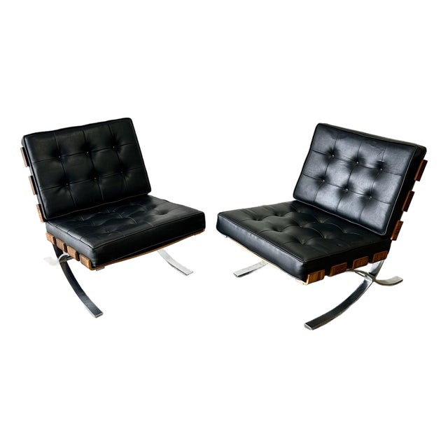 Rare Pair of Mid Century Modern Rosewood and Chrome Barcelona Style Chairs Froscher Germany For Sale