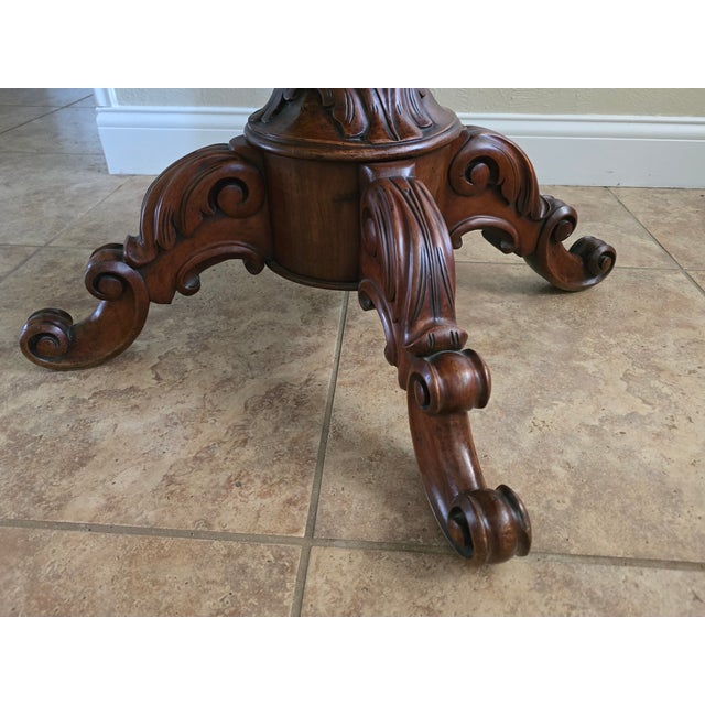 Early 19th Century Antique French Mahogany Marble Top Table Hand Carved Pedestal C.1830s Louis Phillippe For Sale - Image 5 of 7