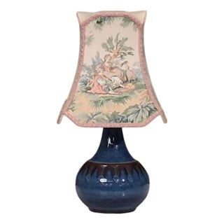 1960s Søholm Stentøj, Small Table Lamp, Dark Blue Stoneware, For Sale