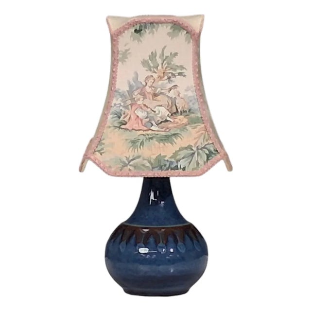 1960s Søholm Stentøj, Small Table Lamp, Dark Blue Stoneware, For Sale