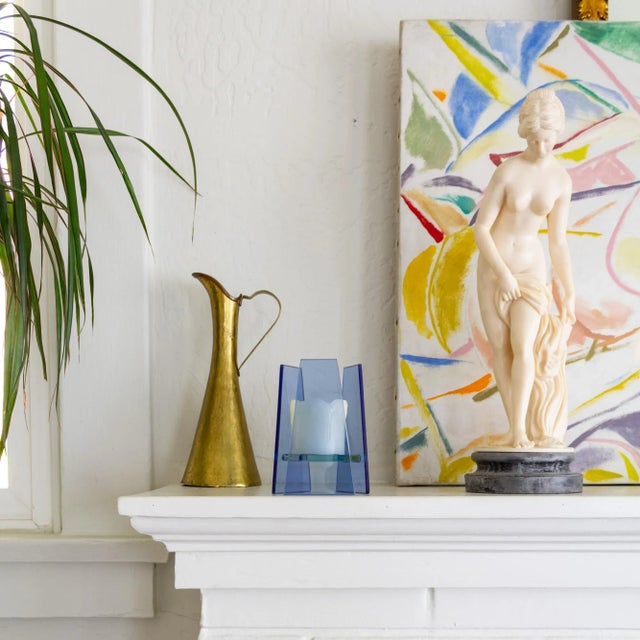 Postmodern Blue Glass Geometric Candle Holder or Sculpture For Sale - Image 11 of 13