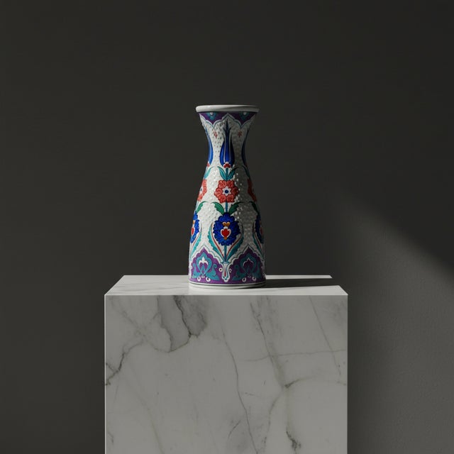 Purple Handmade Ceramic Conical Vase (25cm) – Embossed Dotted Texture & Purple Accents – Elegant Bud Vase For Sale - Image 8 of 8