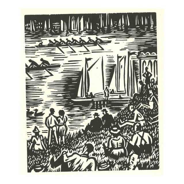 Frans Masereel, Spare Time Before the River, 1964, Woodcut For Sale