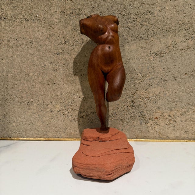 1950s Mid-Century Modern Female Sculpture Hand Carved Mahogany Wood For Sale - Image 5 of 11