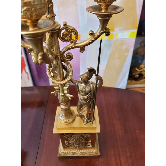 Antique French Empire Bronze Warrior Roman Candelabras - a Pair For Sale In Boston - Image 6 of 8