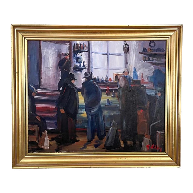 1930s Early Swedish Modernist Interior Scene Oil Painting by Göte Lundberg For Sale