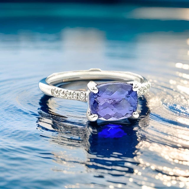 Traditional Natural Tanzanite Diamond Ring Size 6.5 14k W Gold 1.79 TCW Certified, Size 7 For Sale - Image 3 of 12