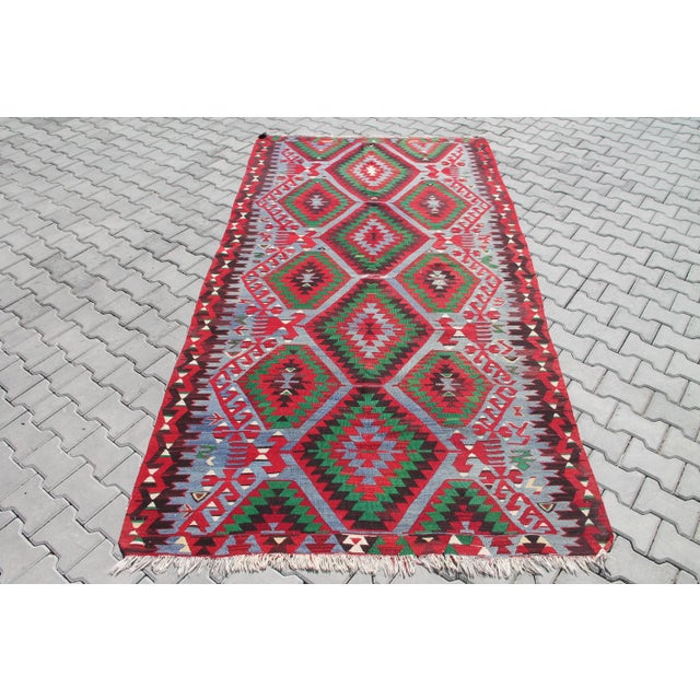 1960's Vintage Hand Woven Kilim Rug - 63" X 120" For Sale - Image 10 of 10
