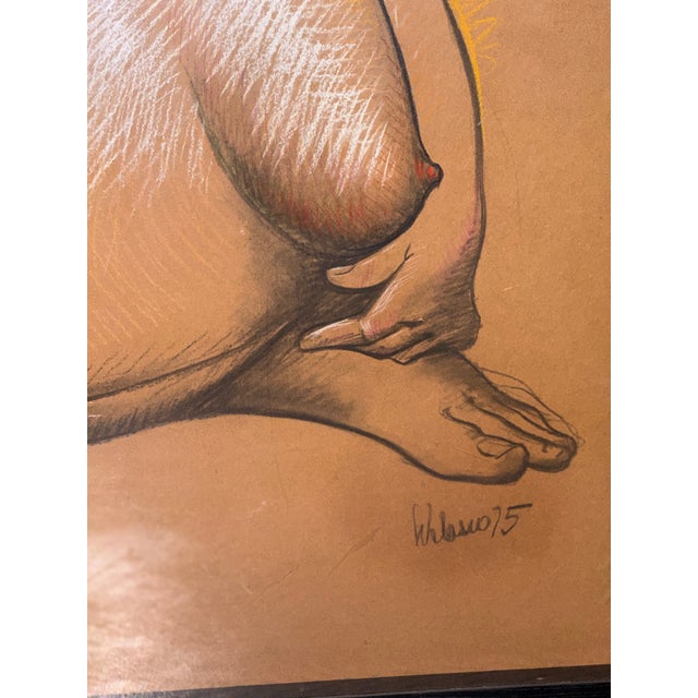 1970's Colombian Born Leandro Velasco Pastel Drawing of Large Woman For Sale - Image 4 of 4