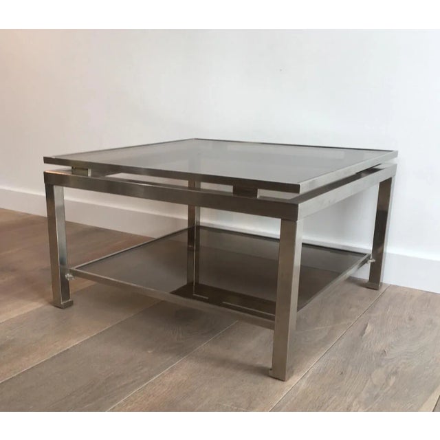 Brushed Steel Side Tables with Smoked Glass by Guy Lefèvre - A Pair For Sale - Image 10 of 13