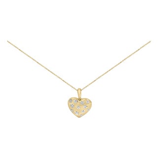 Gold Vermeil 1/10 Cttw Diamond Bold Heart Pendant Necklace For Sale