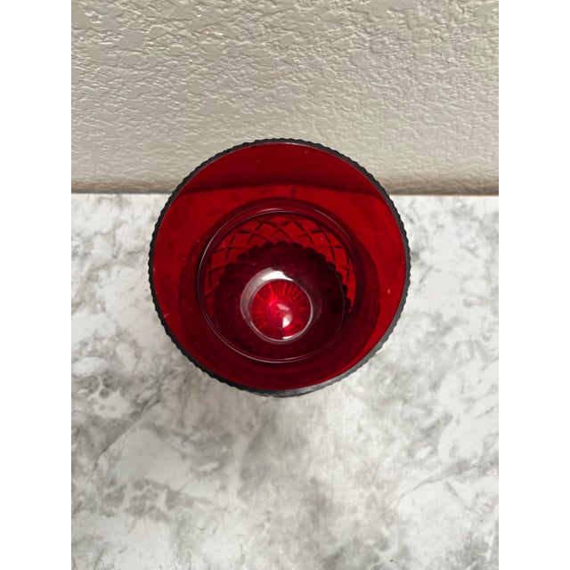 Vintage Red Cut Glass Candle Vessel Lantern or Vase For Sale - Image 4 of 9