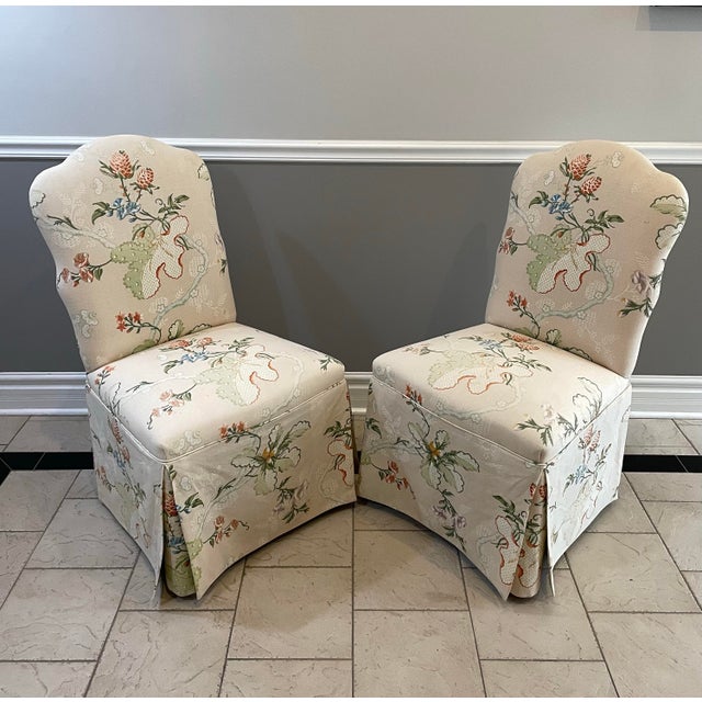French Vintage 1960s French Revival Skirted Dining Chairs in Brunschwig & Fils Fabriano Fabric — Pair For Sale - Image 3 of 11