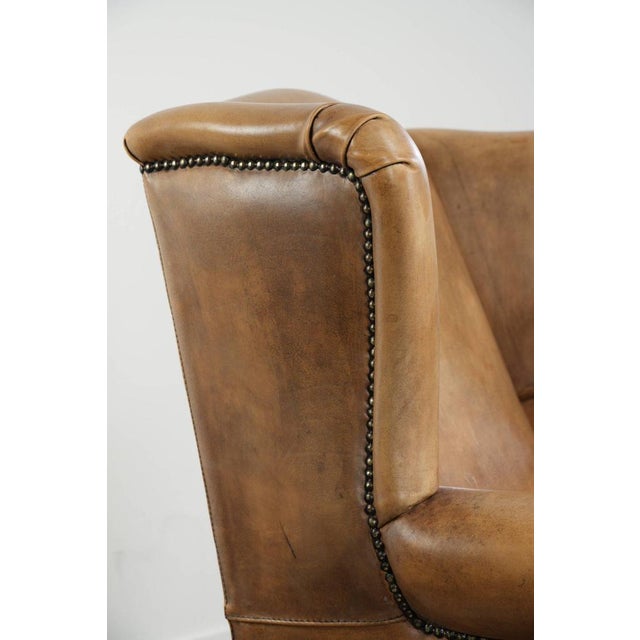 Light Cowhide Wing Armchair with a Timeless English Look and Good Seating Comfort For Sale - Image 12 of 14