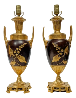 19th Century French Gilt Bronze Aestethic Urn Form Table Lamps - A Pair