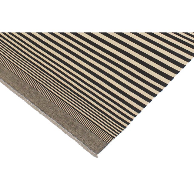 Contemporary Minimalist Kilim Beige Black Wool Rug - 5'6" X 8'0" For Sale - Image 3 of 9