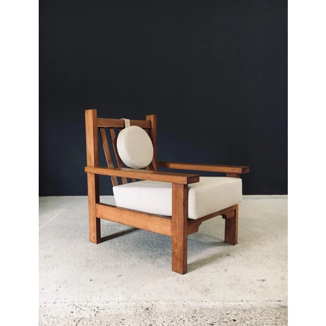 Vintage Architectural Square Brutalist Design Oak Lounge Chair. Made in Belgium, 1950's / 60's period. Solid Oak...