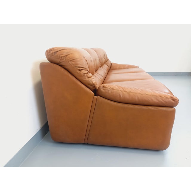 1970s Vintage Cognac and Camel Leather Sofa, 1970s For Sale - Image 5 of 18