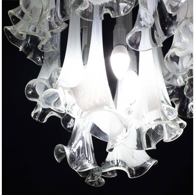1970s Murano Glass White Chandelier “Calle” by Venini, 1970 For Sale - Image 5 of 12