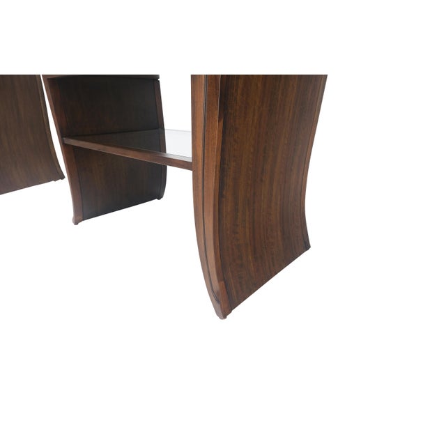 Pair Century Walnut Waterfall Brand New Old Stock Two Tier Night Tables Stands For Sale - Image 12 of 14