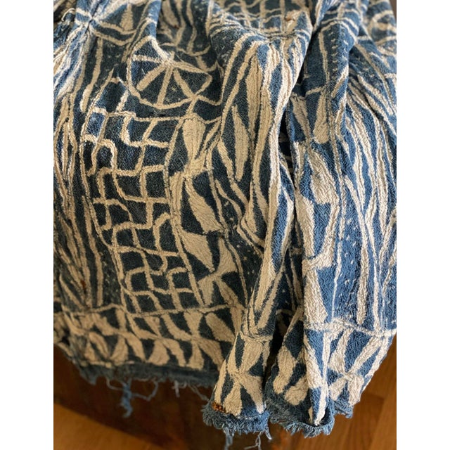 Tribal Vintage Collectible African Bamileke Ndop Indigo Denim Throw 90”Lx 47”w | No. 75 For Sale - Image 3 of 7