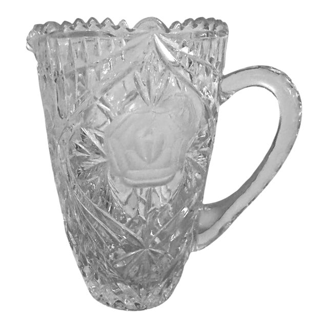 Vintage Attributed to Mikasa Crystal Frosted Rose Water Pitcher For Sale